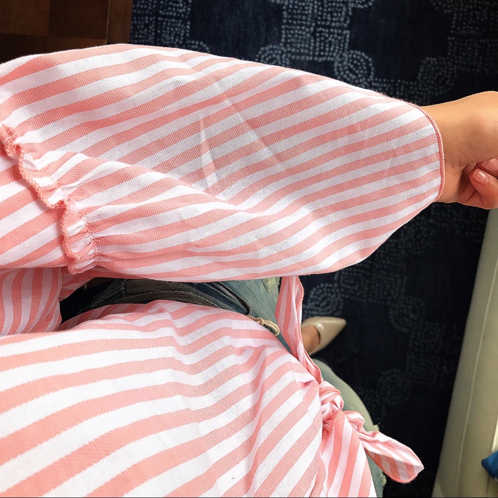 White Peach Stripe Bell Sleeve Wrap Top - Picture 8 of 8